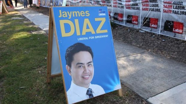 The man who wasn't there: this was the closest the voters of Greenway got to their Liberal candidate on polling day.