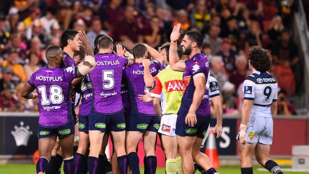 Impressive win: The Storm against the North Queensland Cowboys at Suncorp Stadium.