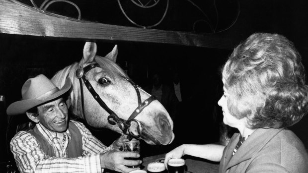 Anzac the beautiful horse steps into Beach Road hotel for lunch and a beer 