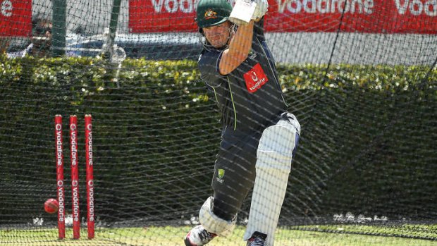 On the front foot: Shane Watson bats in the nets at the WACA Ground on Wednesday.