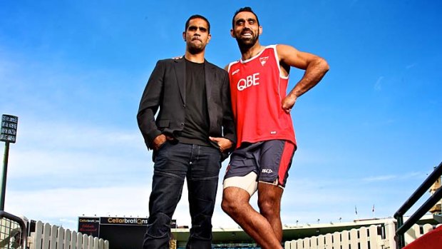 Adam Goodes will beat Michael O'Loughlin's club record of 304 games tomorrow. The pair caught up at the SCG yesterday.