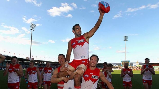 On a high: Sydney's Adam Goodes after his club record 304th match.