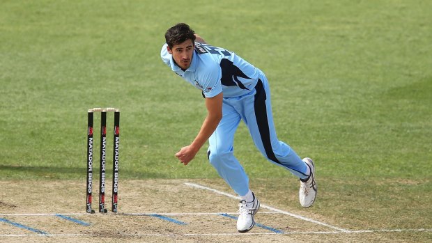 Express delivery: Mitchell Starc bowls in the Matador Cup for NSW.