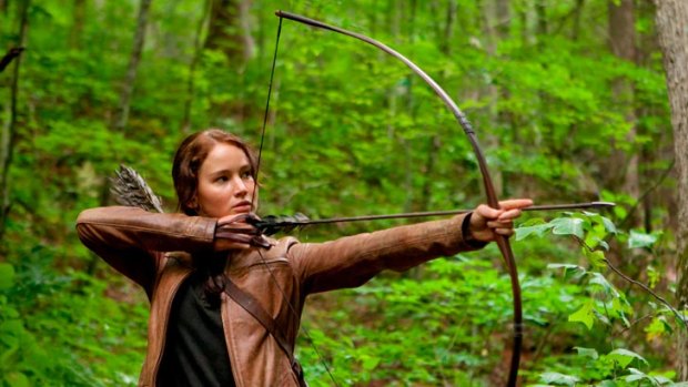 Jennifer Lawrence as Katniss Everdeen in <i>The Hunger Games</i>.