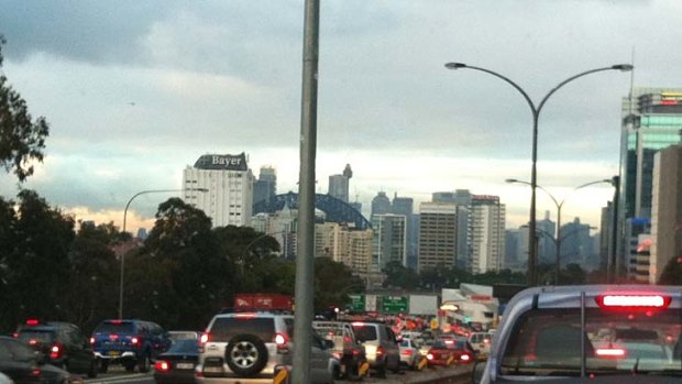 Traffic dramas ... vehicles are still backed up heading into Sydney.