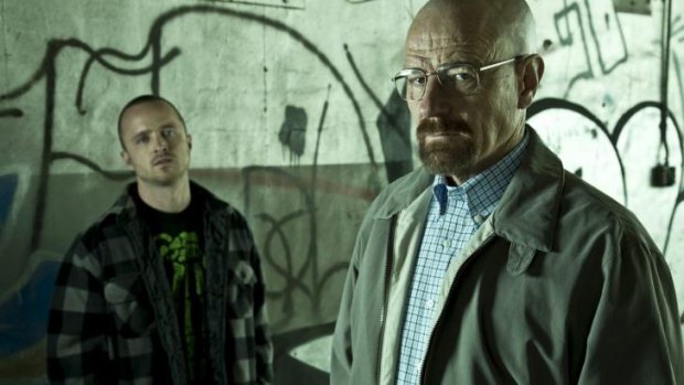 Aaron Paul and Bryan Cranston in <i>Breaking Bad</i>.