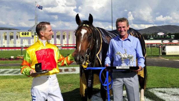 Jockey Glyn Schofield and trainer Gerald Ryan - winners of the Black Opal with horse Lucky Raquie.