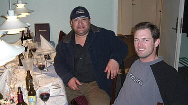 Mihran Shemesian (left) dining with Greenland Minerals and Energy director Jeremy Whybrow.