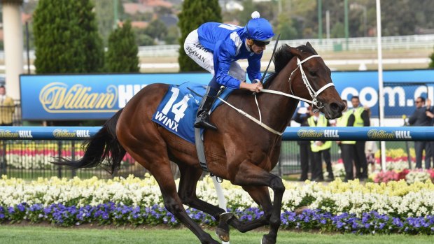 Too good:  Hugh Bowman and Winx in the Cox Plate on Saturday.