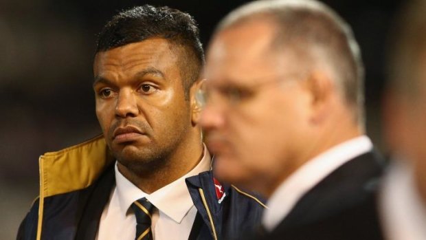 Inquiry to investigate Kurtley Beale-Di Patston incident: Kurtley Beale listens to players talk at half time during The Rugby Championship match between Argentina and the Wallabies.