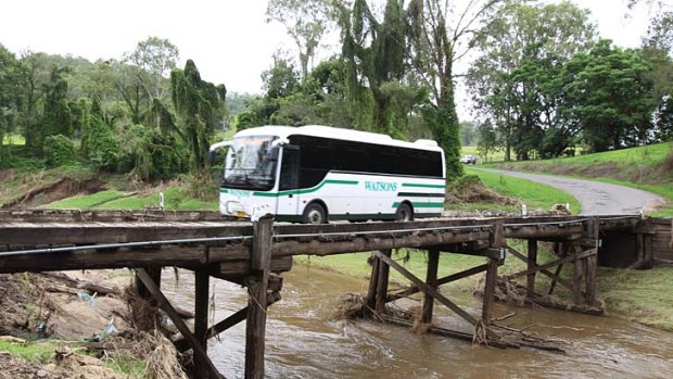 A 12 tonne school bus goes daily over Grieve Crossing, one of 13 bridges along Gradys Creek Road in the Kyogle area.