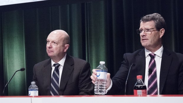 Investors and analysts are urging Woolworths chairman Gordon Cairns (left) to move quickly to appoint a new CEO to replace the outgoing Grant O'Brien (right).
