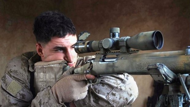 Through the crosshairs: A US marine sniper takes aim.