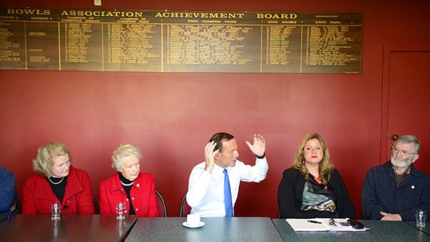 Opposition Leader Tony Abbott meets local residents at Whittlesea RSL club on Tuesday.