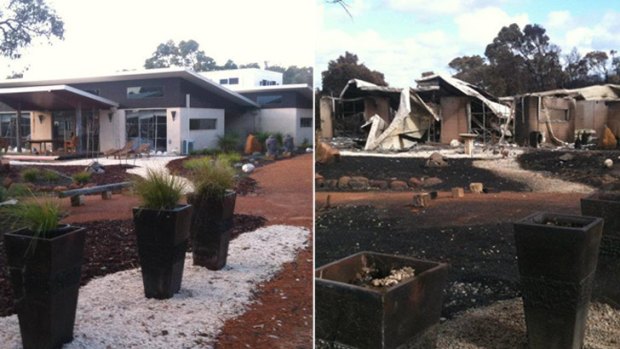 Before and after... John Bradbury's home was destroyed in the Margaret River bushfire.