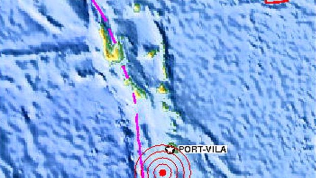 Satellite map showing the location of the Magnitude 7.0 earthquake off Vanuatu.