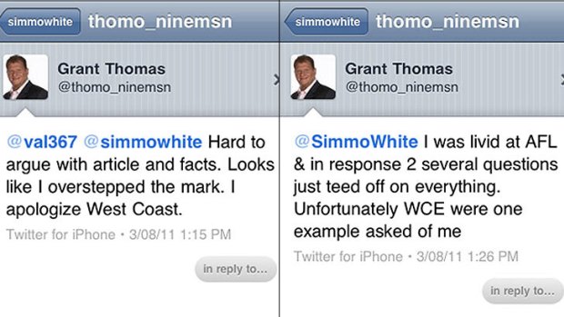Grant Thomas has apologised to West Coast via Twitter.
