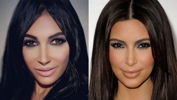 Can the real Kim please stand up: 24-year-old Kim Kardashian-wannabe Claire Leeson alongside her idol.