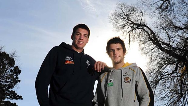 Best of mates: Carlton's Matthew Kreuzer and Tiger Trent Cotchin.