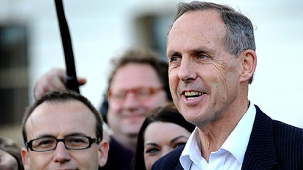 Bob Brown (right) and Adam Bandt.