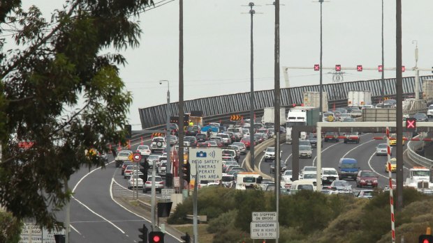 The West Gate Bridge on ramp, near the proposed flyover ramps for the Western Distributor. 