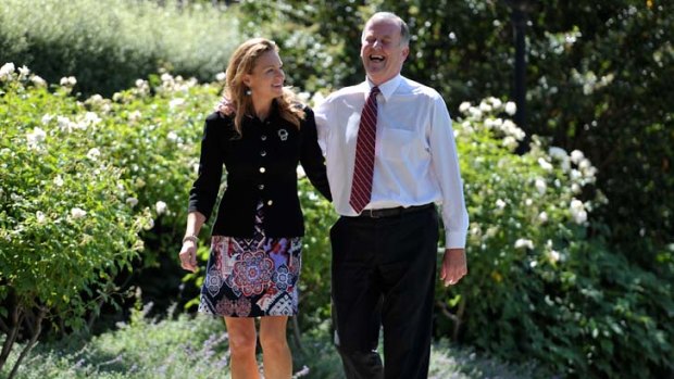 Rob Hulls with his wife Carolyn Burnside after his announcement.