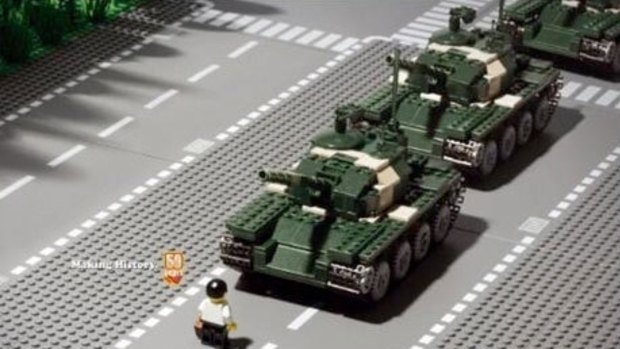 The Lego recreation of the iconic Tiananmen Square photo.