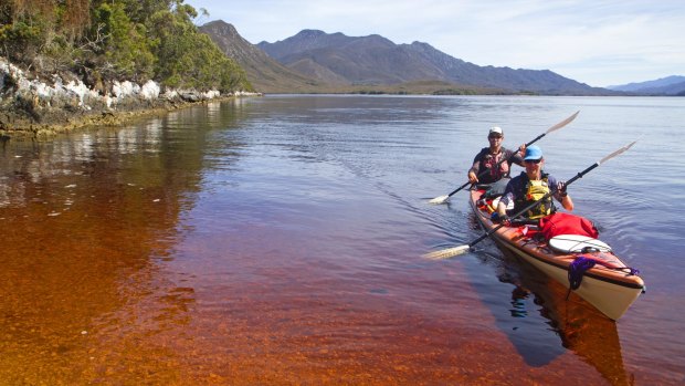 Wilderness joys: Kayaking in Bathurst Harbour.
