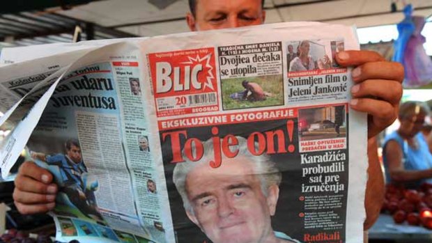 That's him! Radovan Karadzic oon the cover of Belgrade Blic newspaper today.