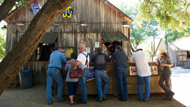 Time for a drink: an outdoor bar in Luckenbach.