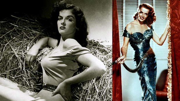 Jane Russell ... clockwise from top left, as she appeared in The Outlaw, Gentlemen Prefer Blondes, Paleface, and pictured in 2005.