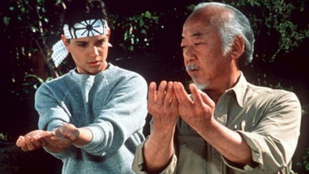 Yes, sensei: Ralph Macchio and Pat Morita as the weedy Daniel and the wise Mr Miyagi in <i>The Karate Kid</i>.
