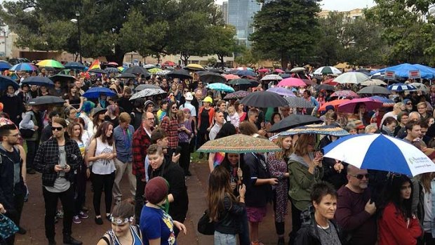 Despite the rain supporters of same sex marriage chanted 'love is love' on Sunday