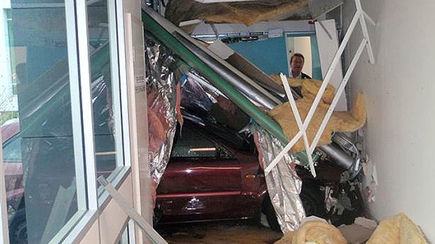 A car crashed through the wall of the Rockingham Hospital emergency department.