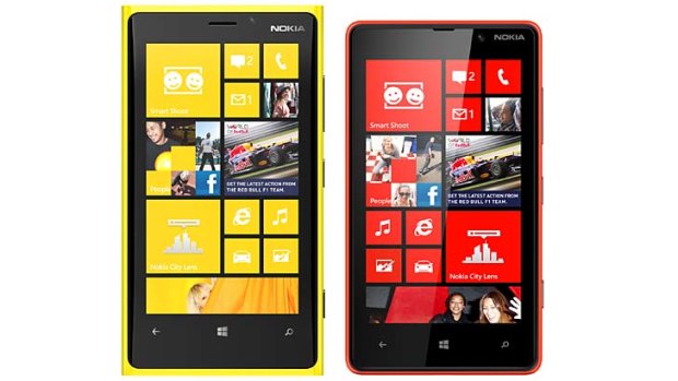 Nokia's Lumia 920, left, will be available on Telstra and the 820 on Vodafone and later Optus.