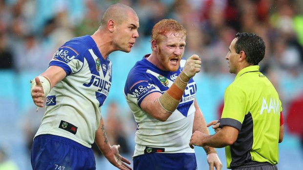 Not happy: James Graham and David Klemmer argue with Gerard Sutton on Good Friday.