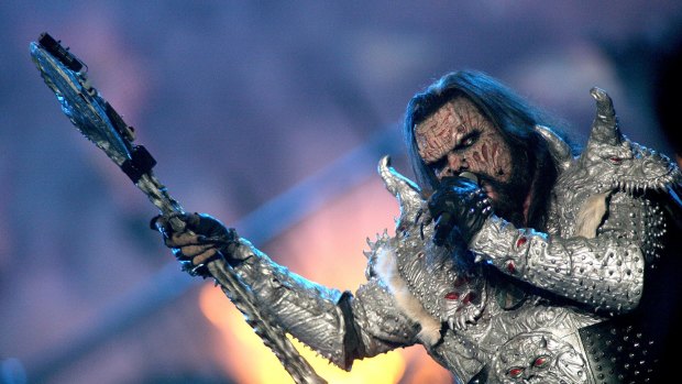 Hard rock act Lordi, from Finland, perform at the 2006 Eurovision song contest.