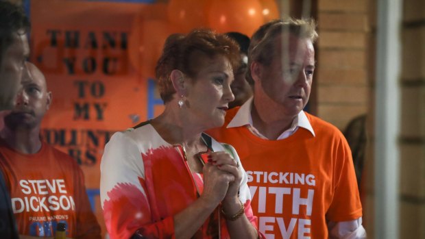 Pauline Hanson watches the results roll in.