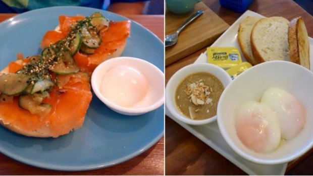 The smoked salmon bagel and Singaporean breakfast are popular at the busy cafe