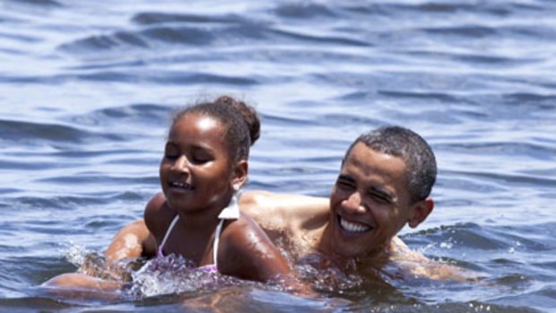 Barack and Sasha Obama in the Gulf of Mexico