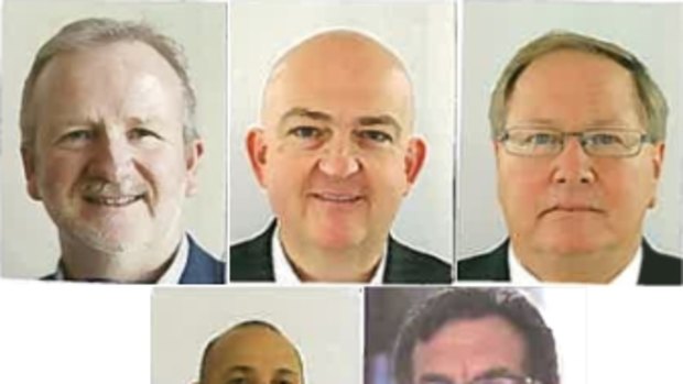 The five Liberal candidates vying for the WA Senate vacancy as they appear on their nomination forms. From left to right: David Barton, Slade Brockman, Mark Lewis (bottom row) Gabi Ghasseb, and Michael Sutherland.