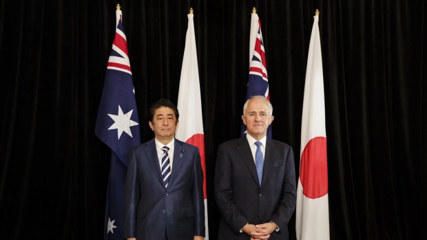 Japanese Prime Minister Shinzo Abe and Australian Prime Minister Malcolm Turnbull. 