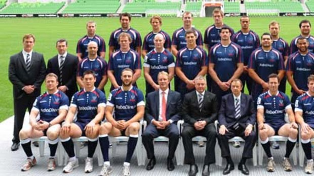 The Melbourne Rebels, without key signing Danny Cipriani, line up to promote the new side yesterday.