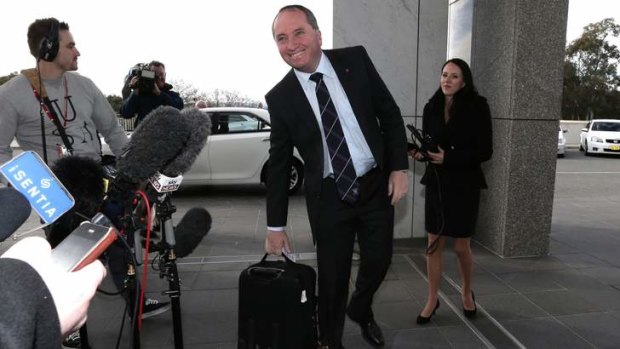 Incoming Member for New England, Barnaby Joyce, arrives at Parliament House last month.