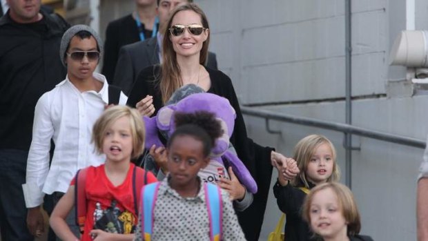 Angelina Jolie and her children arrive in Sydney on Friday.