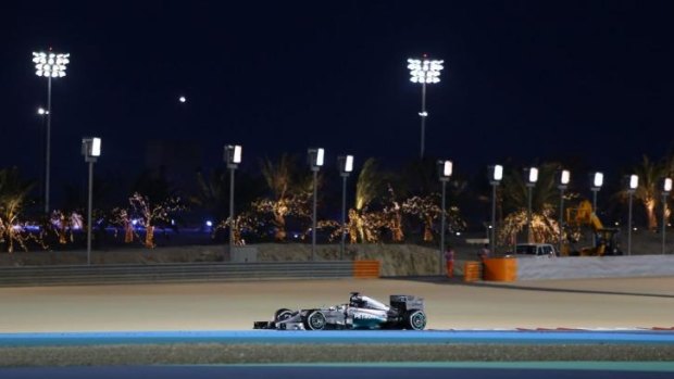 Bright prospects: Lewis Hamilton puts his Mercedes through its paces in Bahrain.