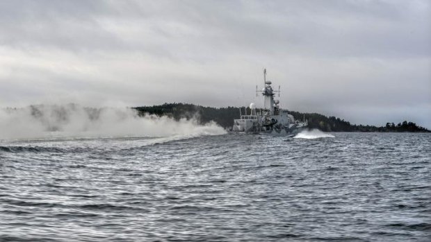 A Swedish ship patrols in the Stockholm archipelago.