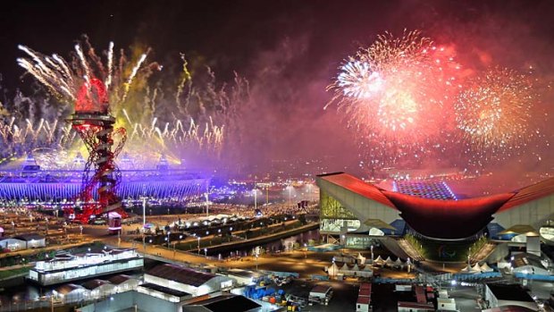 Fireworks illuminate the sky above the Olympic Park during the Paralympics closing ceremony.