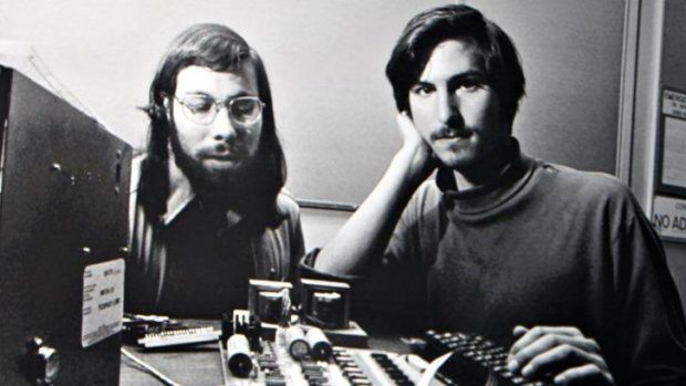 Steve Wozniak with Steve Jobs and one of the first Apple computers.