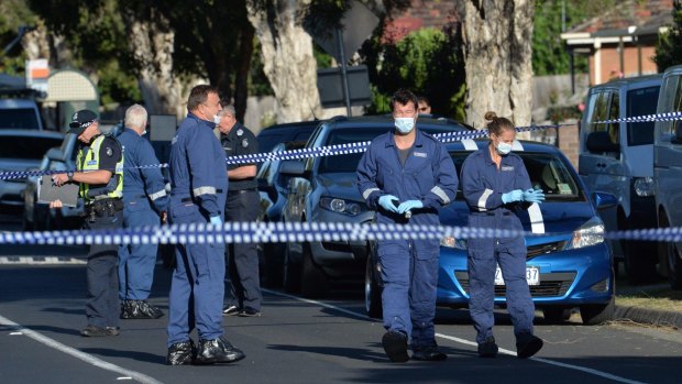 Police at the scene of a drive-by shooting in Thomastown on Tuesday.